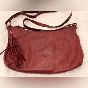Margot New York Genuine Leather Crossbody Burgundy Tassel Gold Hardware EUC